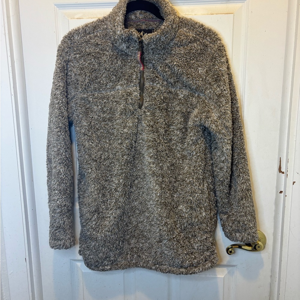 Plush Tan Fleece Quarter-Zip Hoodie with Pockets
